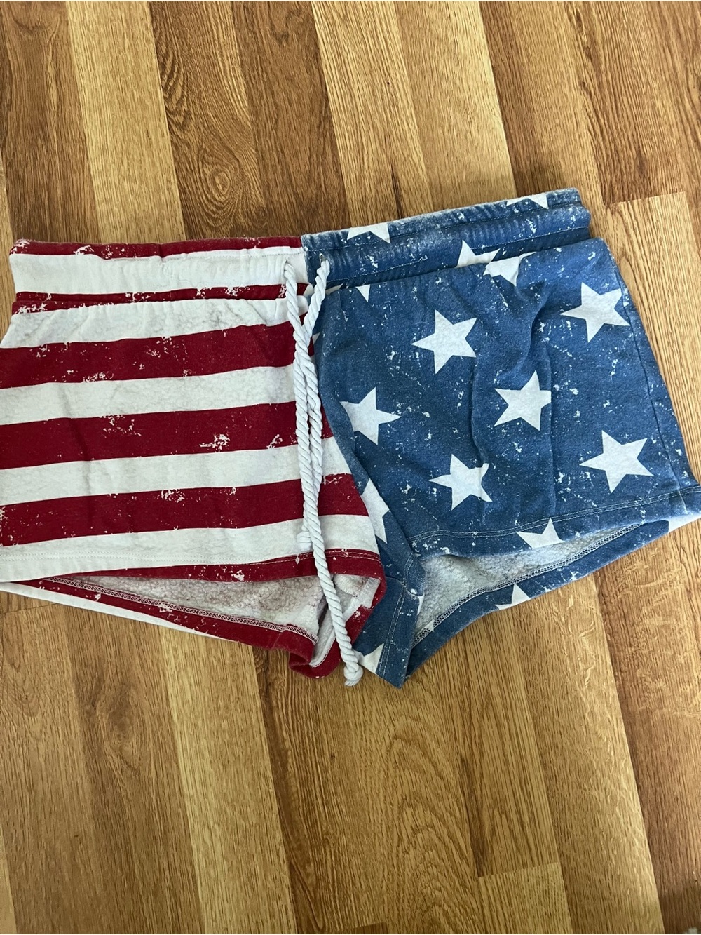 Miss Chievous Red & Blue Star Stripe Drawstring Athletic Shorts